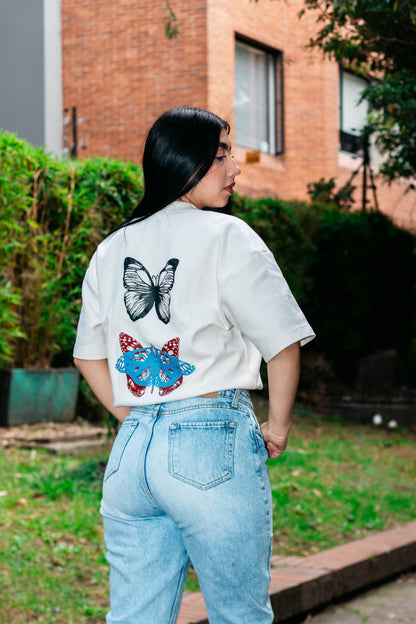 Camiseta mariposas basica blanca